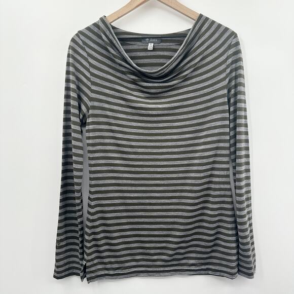 Ibex Diana Cowl Neck Long Sleeve Top 100% Merino Wool in Green Gray Size M (FLAW - Picture 2 of 10